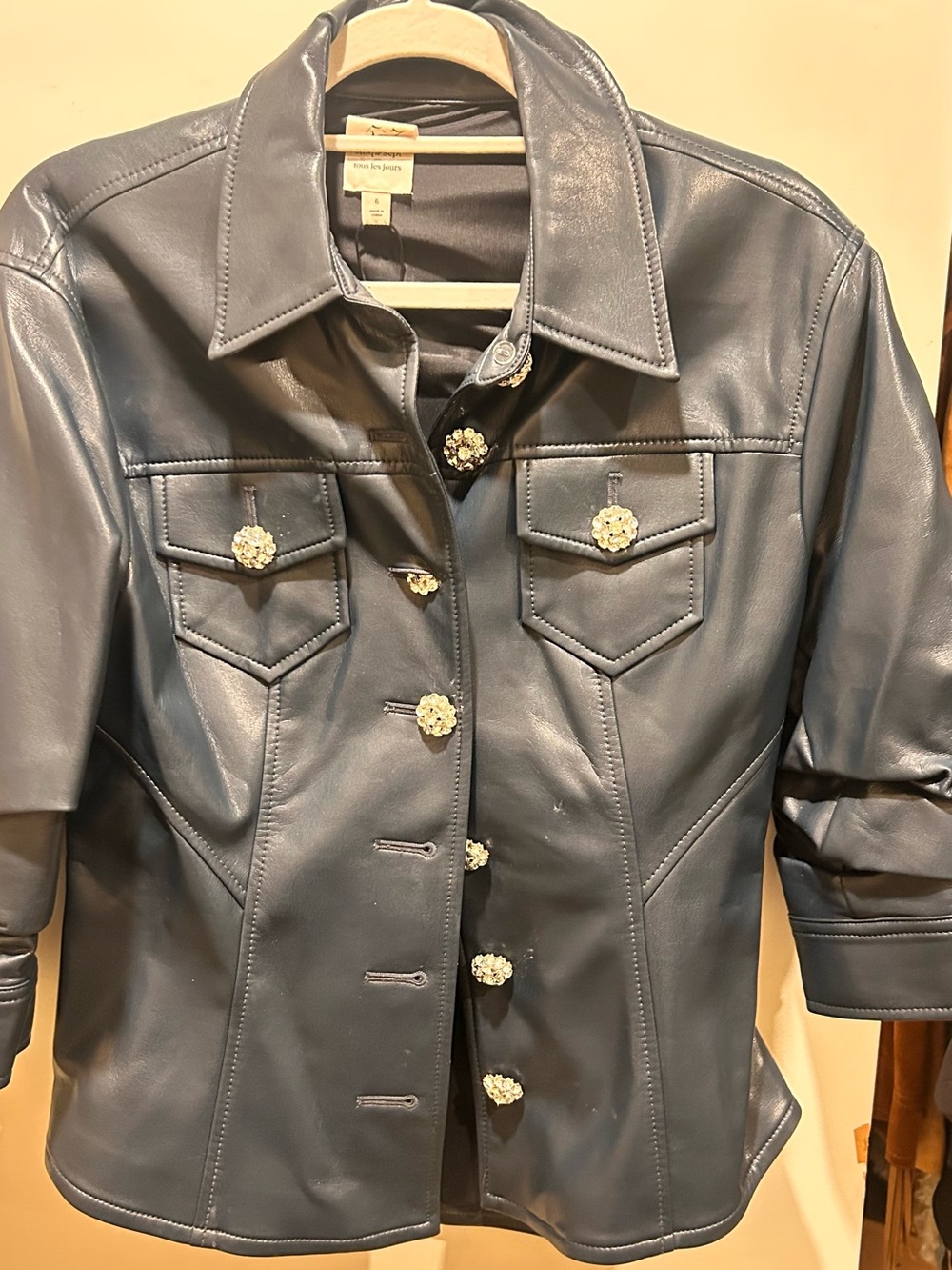 Women’s Black Leather Button-Front Jacket